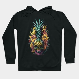 Summer color in skull Pineapple face, fruit summer, retro style Hoodie